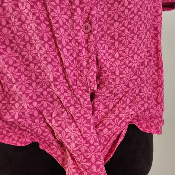 ANN TAYLOR Stamped Puff Sleeve Tie Front Blouse, Size Small Petite - Picture 11 of 13